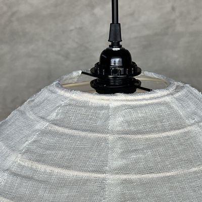 Suspensions - Très grande suspension en rotin et lin naturel japonisante en forme de goutte H65 D70 - OFFICE OBJETS