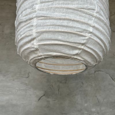 Hanging lights - Very large Japanese-style rattan and natural linen pendant light in the shape of a lantern H80 D65 - OFFICE OBJETS