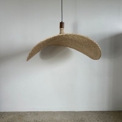 Hanging lights - Very large pendant light, hat-shaped rattan light, teak finish D: 125 - OFFICE OBJETS