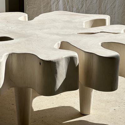 Coffee tables - Very large coffee table in bleached mango wood, organic top D: 140cm - OFFICE OBJETS