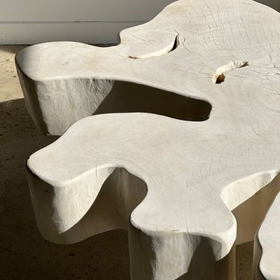 Tables basses - Très grande table basse en manguier blanchi plateau organique D:140cm - OFFICE OBJETS