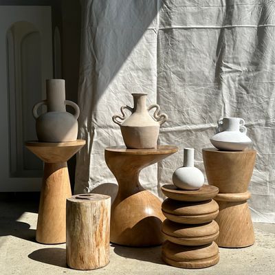 Vases - Vase artisanal en terracotta peint en blanc à double anses H:16 D:20 - OFFICE OBJETS