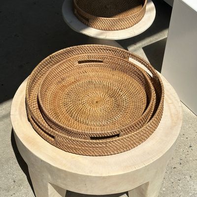 Shopping baskets - Trio of Indonesian artisanal wicker baskets in natural wicker (caramel) - OFFICE OBJETS