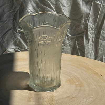 Vases - Vintage glass vase with stylized flower patterns, flared neck H22 - OFFICE OBJETS