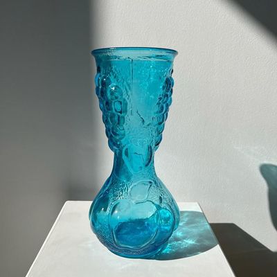 Vases - Vintage Italian vase in blue molded glass with relief fruit patterns H: 26cm - OFFICE OBJETS