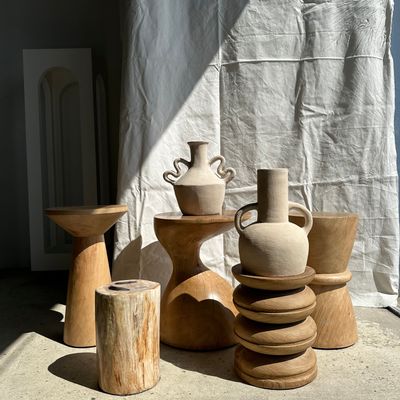 Vases - Handcrafted terracotta vase painted in beige with double handles H:32 D:25 - OFFICE OBJETS