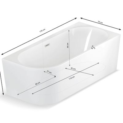 Baignoires - BAIGNOIRE SEMI-ÎLOT MURALE CAPRI DROIT 170X76CM, BY SPALINA - SPALINA