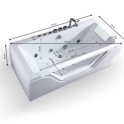 Bathtubs - Tahiti White Jets whirlpool bath, 170x80cm, By Spalina - SPALINA