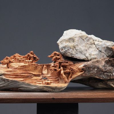 Unique pieces - Wooden village overlooked by a rock - Sculpture - MÙ STUDIO