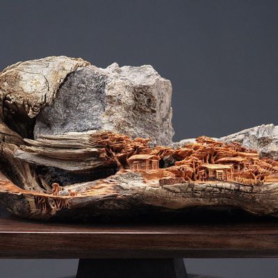 Unique pieces - Wood and stone sculpture - Village - MÙ STUDIO