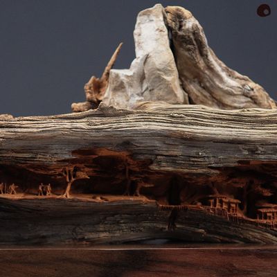 Unique pieces - Troglodyte landscape - Wood and stone sculpture - MÙ STUDIO