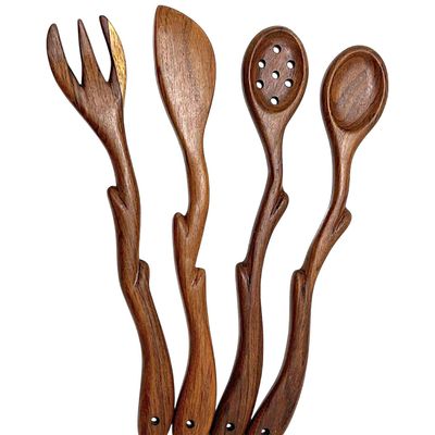 Couverts & ustensiles de cuisine - Ensemble de 4 couverts en bois Ostar Sheesham - fait main-durable 30cm - MAISON ZOE