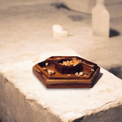 Platter and bowls - Cater Snack Tray – Handmade Sheesham Wood Tray with Four Containers - MAISON ZOE