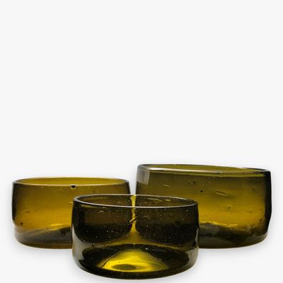 Bowls - Amudi Bowls Set of 3 – Mouth blown Recycled Glass Bowls, Eco-Friendly - MAISON ZOE