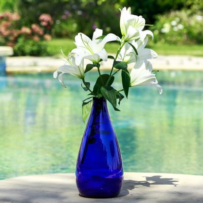 Vases - Yana glass Vase – mouthblown Recycled Glass with Bubbled Finish 24cm - MAISON ZOE