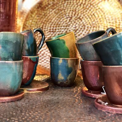 Mugs - Alexo Set of 2 – Handmade Ceramic Espresso Cups with Turquoise & Lilac - MAISON ZOE