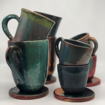 Mugs - Digga Mugs – Set of 2 Handmade Ceramic Cups - Turquoise & Lilac Glaze - MAISON ZOE