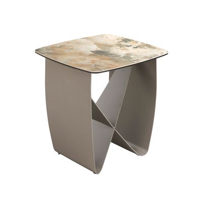 Coffee tables - Square corner table in porcelain marble and metallic taupe steel - ANGEL CERDÁ