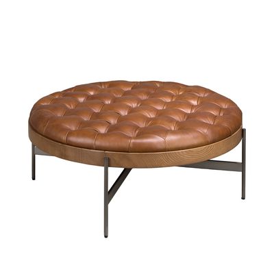 Coffee tables - Round coffee table in dark brown leather, walnut and dark steel - ANGEL CERDÁ