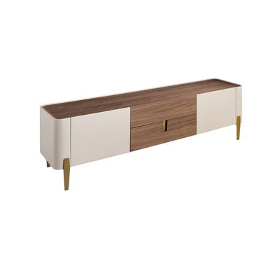 TV stands - TV stand beige wood, golden polished steel and walnut top - ANGEL CERDÁ