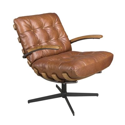 Lounge chairs - Dark brown leather and walnut swivel armchair - ANGEL CERDÁ