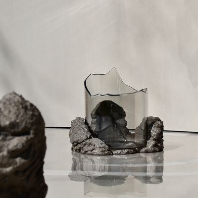 Decorative objects - CATHARSIS, Sculptural Centerpiece Bowl in glass and stone, Ash Black - COKI