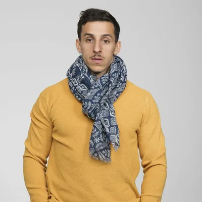 Scarves - FABIO navy blue cotton scarf - MONSIEUR CHARLI