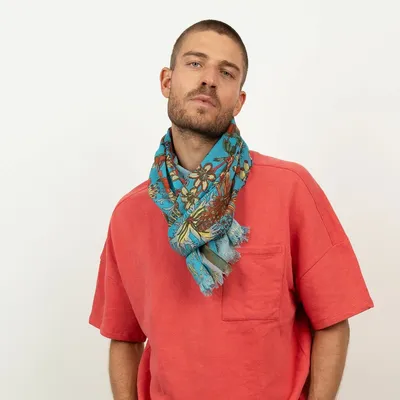 Scarves - FLORIAN turquoise cotton scarf - MONSIEUR CHARLI