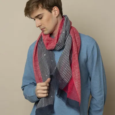 Scarves - GABRIEL printed linen scarf in red - MONSIEUR CHARLI