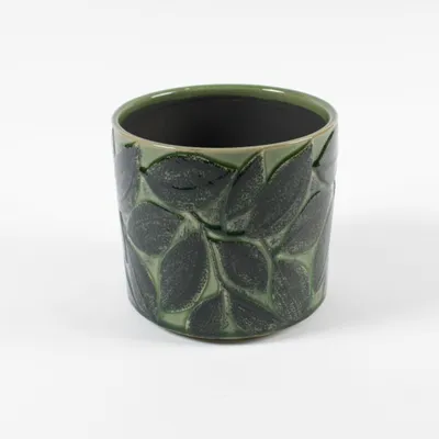 Céramique - Cache-pot en céramique feuille verte - LE COMPTOIR.COM