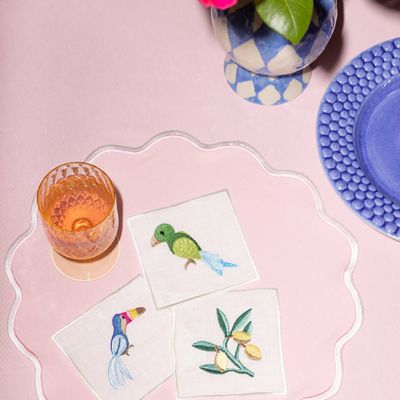 Napkins - Spring Cocktail Napkins with embroidery | Set of 3 - BLANK SPACE AMSTERDAM