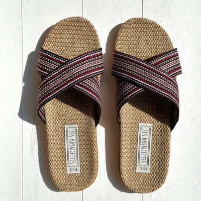 Loungewear - LES MAURICETTES by Sophie, burgundy crossed flip-flops - LES MAURICETTES