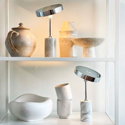 Lampes de table - Lampe de table LED rechargeable Starlight chrome/marbre blanc - DYBERG LARSEN