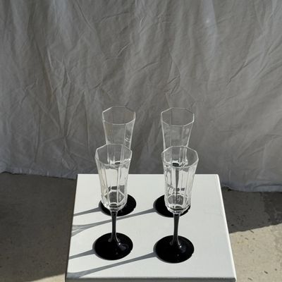 Stemware - 4 large octagonal champagne flutes Luminarc Octime vintage black base - OFFICE OBJETS