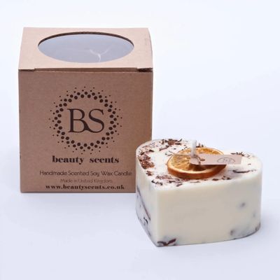Candles - Small Heart Scented Soy Wax Candle with Shredded Cinnamon box of 6, Orange & Cinnamon - BEAUTY SCENTS CANDLES