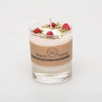 Candles - Small Candles with Raspberry in glass container, box of 6, Black Currant - BEAUTY SCENTS CANDLES