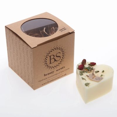 Bougies - Petites bougies parfumées en forme de cœur avec boutons de rose, boîte de 6, Champagne et roses - BEAUTY SCENTS CANDLES