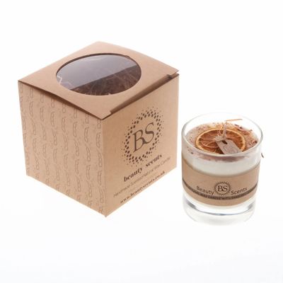 Candles - Large Scented Soy Candle With Shredded Cinnamon In Glass Container box of 6, Orange & Cinnamon - BEAUTY SCENTS CANDLES