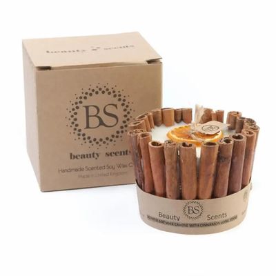 Bougies - Grande bougie parfumée au soja avec une longue cannelle, boîte de 6, orange et cannelle - BEAUTY SCENTS CANDLES