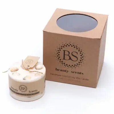 Candles - Small Scented Soy Wax Candle With Sea Shells box of 6, Jasmine - BEAUTY SCENTS CANDLES