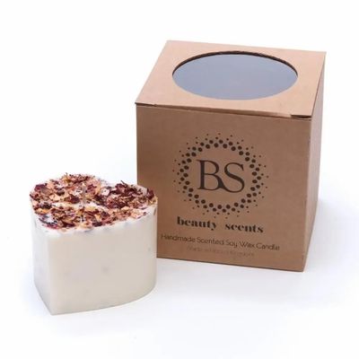 Candles - Small Heart Scented Soy Wax Candle With Rose Petals box of 6, Peony - BEAUTY SCENTS CANDLES