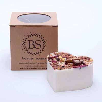 Candles - Large Heart Scented Soy Wax Candle With Rose Petals box of 6, Champagne & Roses - BEAUTY SCENTS CANDLES
