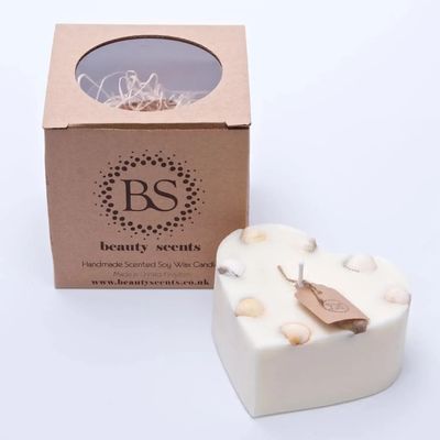 Candles - Large Heart Scented Soy Wax Candle With Sea Shells box of 6, Lavender - BEAUTY SCENTS CANDLES