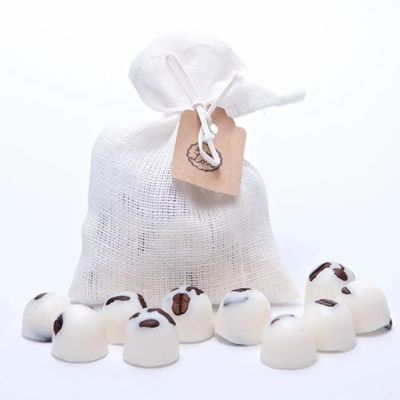 Candles - Scented Natural Wax Melts in Linen Bag of 10 each, Vanilla & Coffee, grey bag - BEAUTY SCENTS CANDLES
