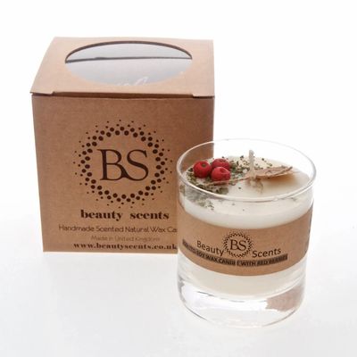 Candles - Large Scented Soy Wax Candle With Red Berries In Glass Container box of 6, Strawberry - BEAUTY SCENTS CANDLES