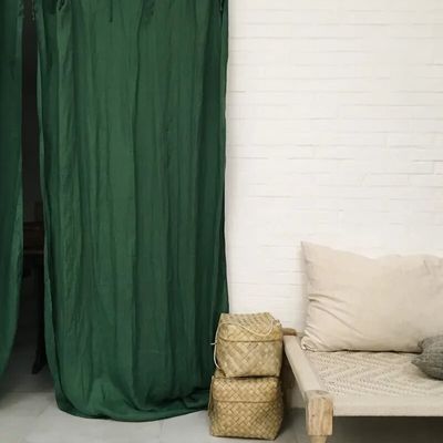 Rideaux et voilages - Rideaux lin vert - 16 anneaux laiton - BAAN