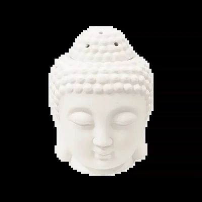Senteurs - Brûleur Huile Céramique Tête de Bouddha Blanc 14cm - ARABESK