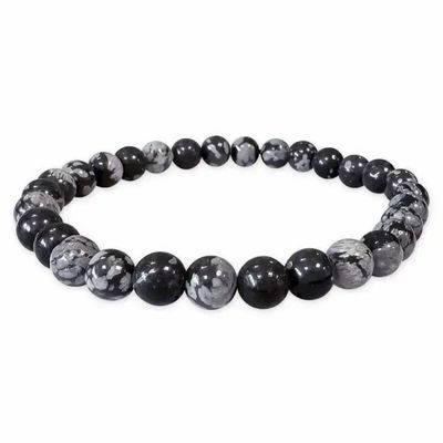 Bracelets - Obsidian snowflake 6mm pearls bracelet - ARABESK
