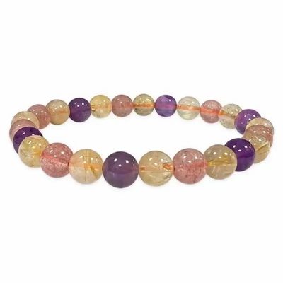 Bracelets - Bracelet Amethyst Rutilated Quartz Strawberry Quartz With 8mm beads - ARABESK