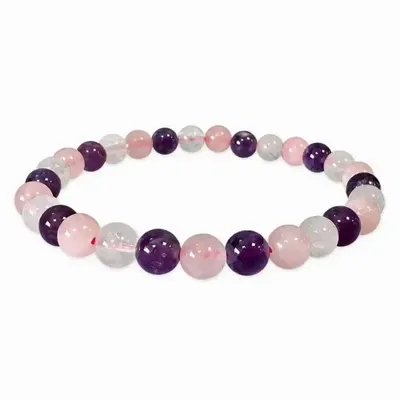 Bracelets - 6mm pearls Rock crystal & Amethyst & Rose quartz A - ARABESK